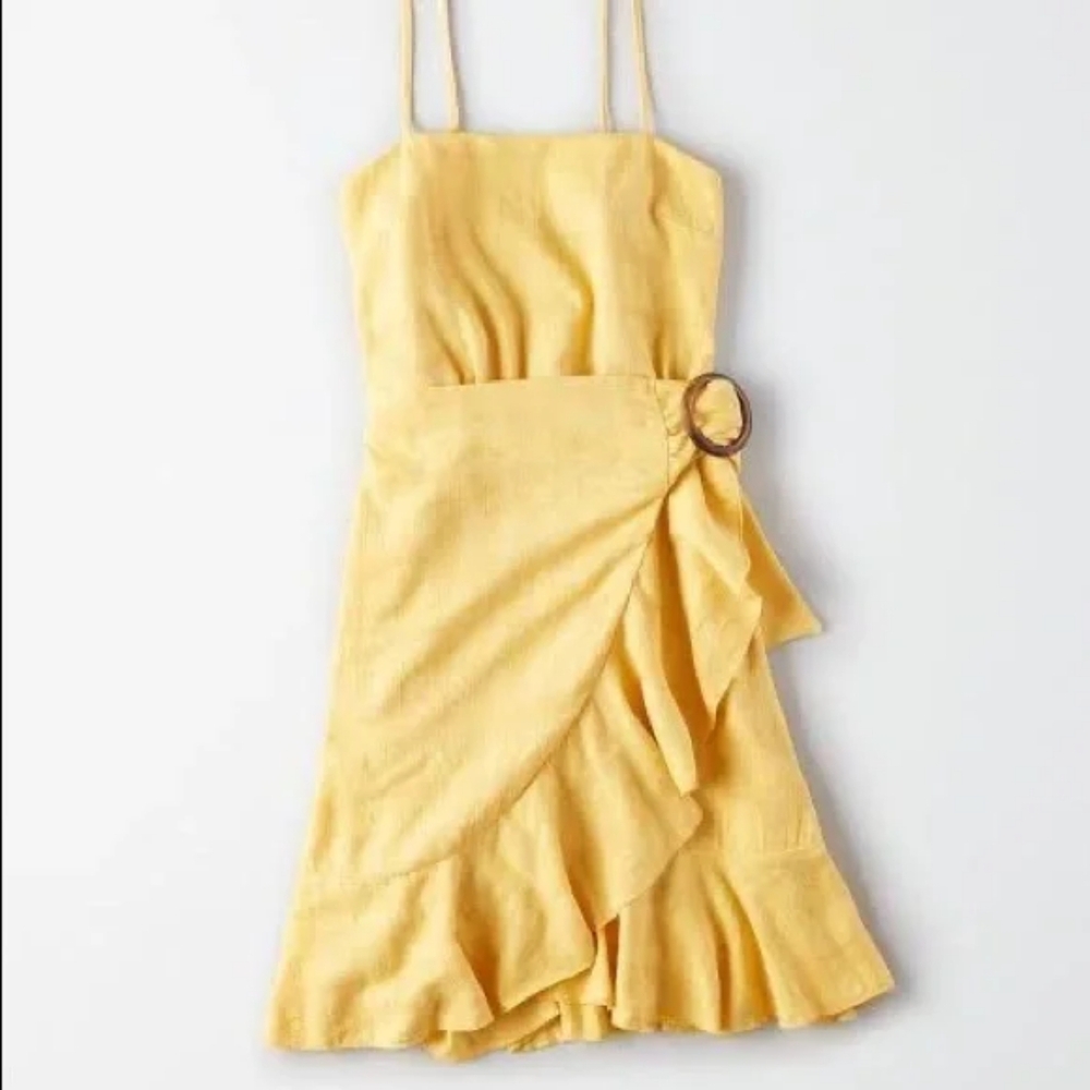 American Eagle faux wrap dress Pale Yellow Size XL - Picture 3 of 9
